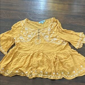 She and Sky Mustard Yellow Embroidered Blouse